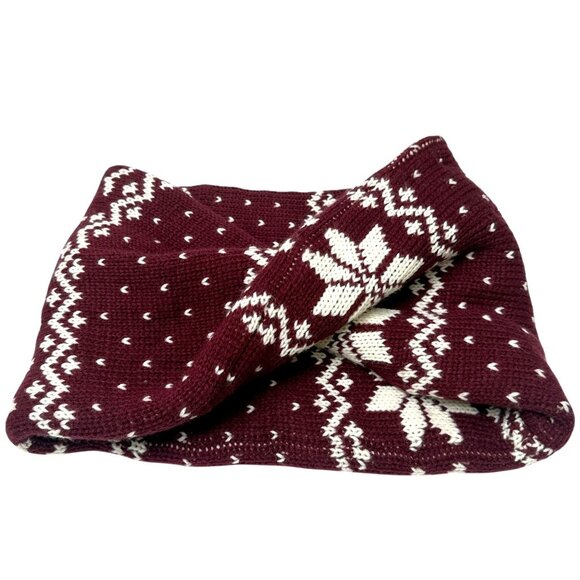 Madison 88 Knit Infinity Scarf Burgundy Red Fair Isle Nordic Winter Accessory - Picture 1 of 5